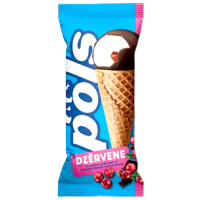 POLS vanilla with cranberry topping in a waffle cone with glaze