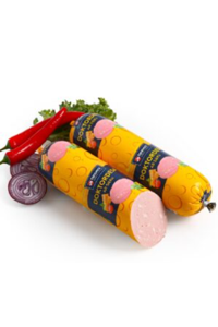 Cooked sausage with cheese