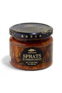 Smoked sprats in tomato sauce glass