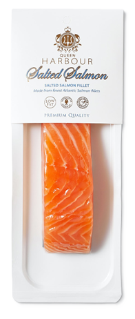Lightly salted salmon fillet chunks, with skin