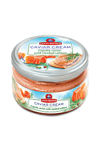 Delicacy capelin caviar with smoked salmon